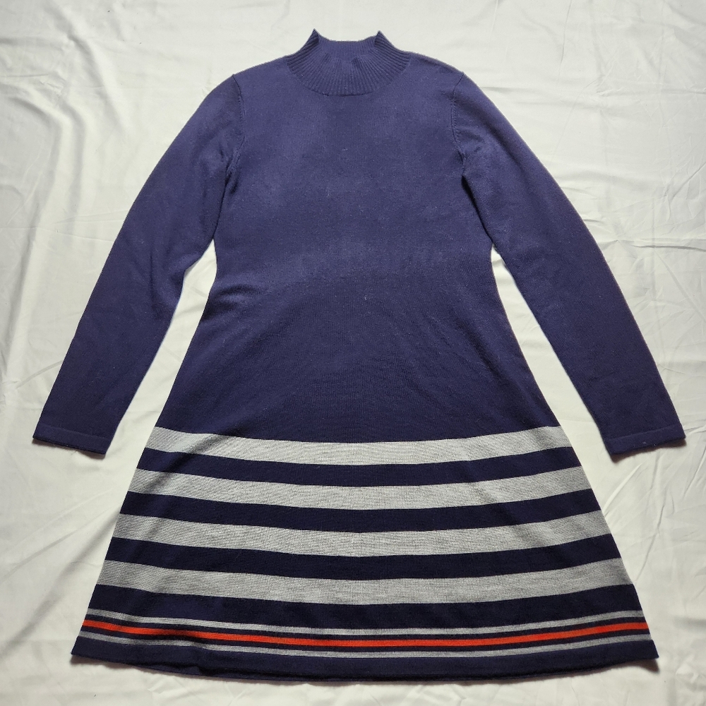 Cynthia Rowley Womens Medium Merino Wool Stripe Color Black Dress Navy